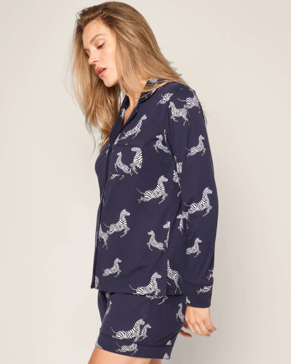 Women’s Pima Long Sleeve Short Set in Zèbre de Nuit