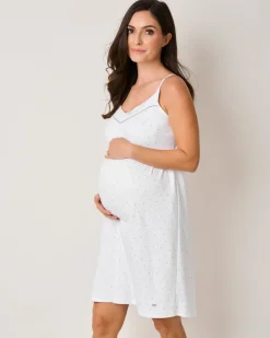 Women’s Pima Maternity Nightgown in Grey Stars