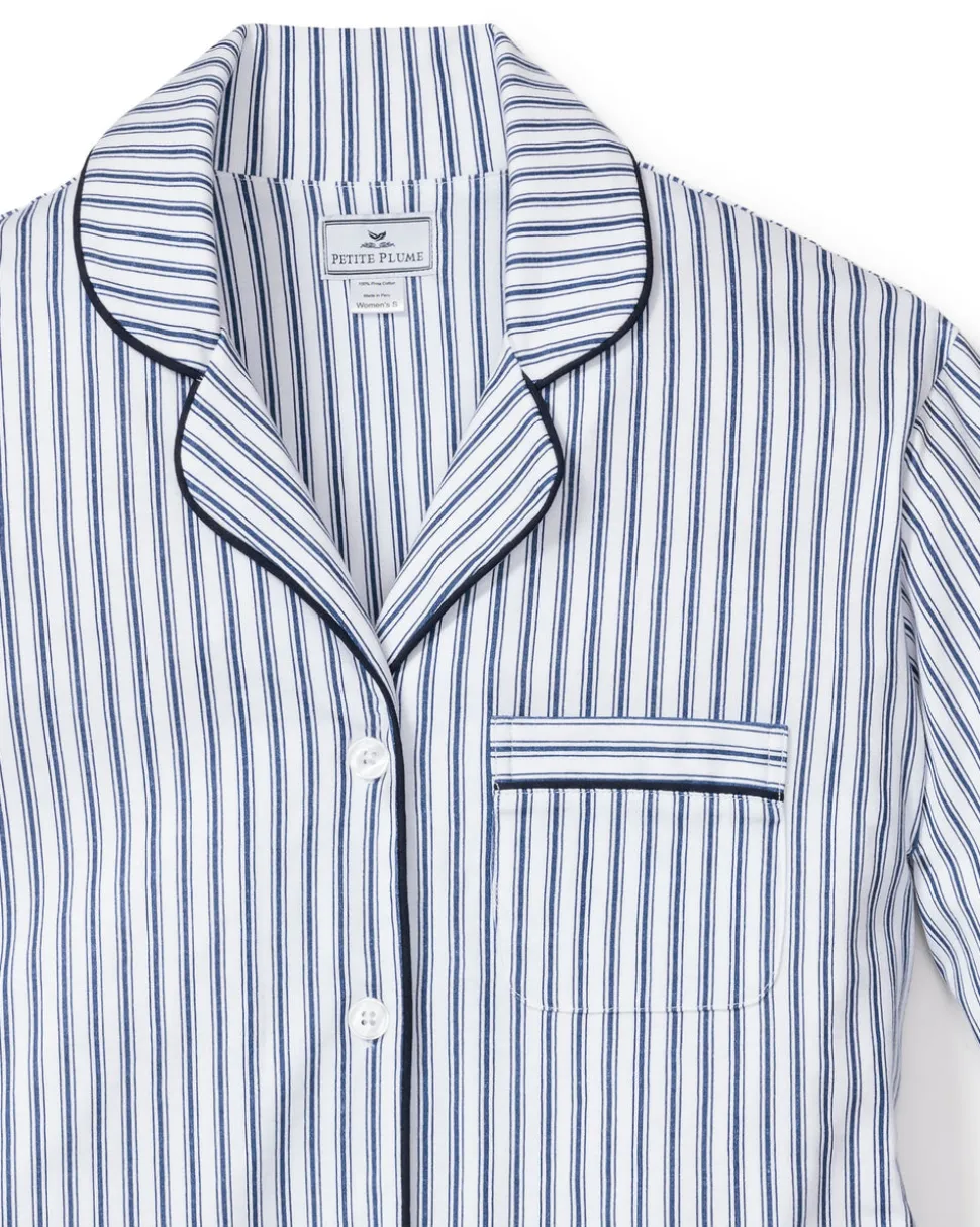 Women’s Pima Pajama Set in Navy French Ticking