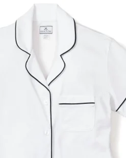 Women’s Pima Short Sleeve Short Set in White & Navy