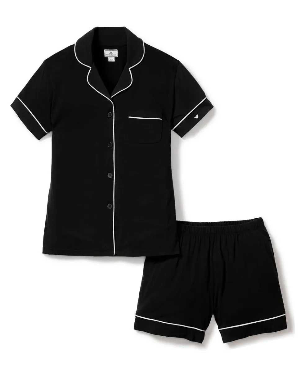 Women’s Pima Short Sleeve Short Set in Black