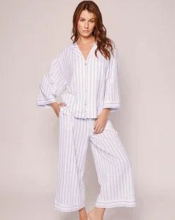 Women’s Pima Wide Leg Pajama Set in Periwinkle Stripe