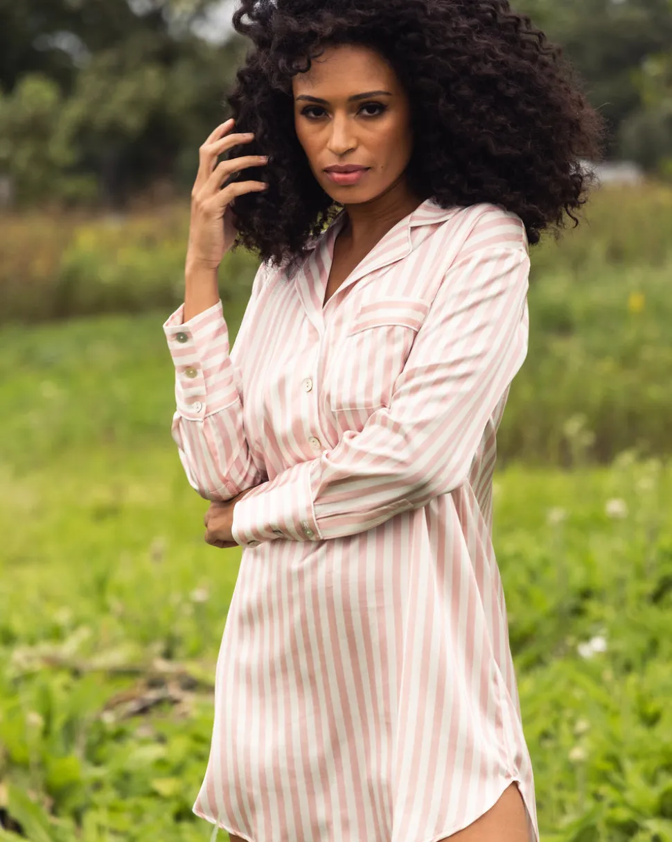 Women’s Pink Stripe Silk Nightshirt