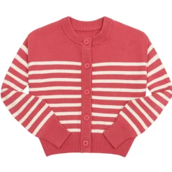Women's Red and Cream Stripe Cropped Knit Cardigan
