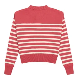 Women's Red and Cream Stripe Cropped Knit Cardigan
