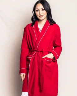 Women’s Red Flannel Robe with White Piping