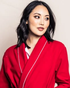 Women’s Red Flannel Robe with White Piping