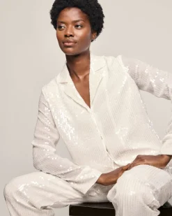 Women’s Sequin Pajama Set in White
