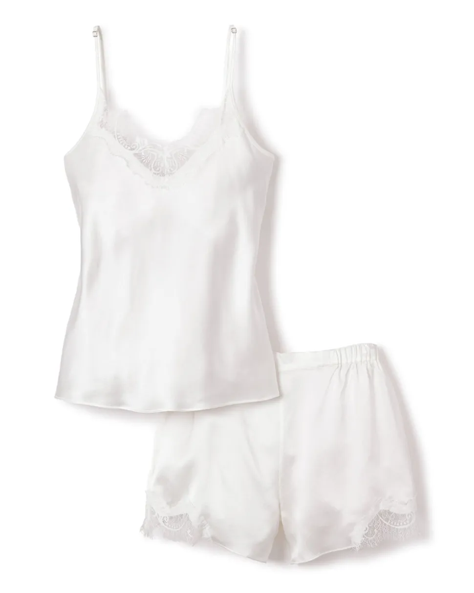 Women’s Silk Lace Cami Short Set in White