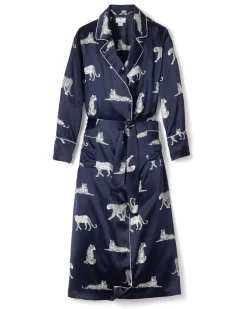 Women’s Silk Long Robe in Panthère de Nuit