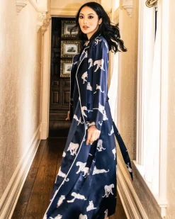 Women’s Silk Long Robe in Panthère de Nuit