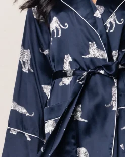 Women’s Silk Long Robe in Panthère de Nuit