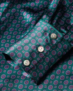 Women’s Silk Long Sleeve Short Set in Emerald Foulard