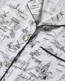 Women’s Silk Pajama Set in Parisian Toile