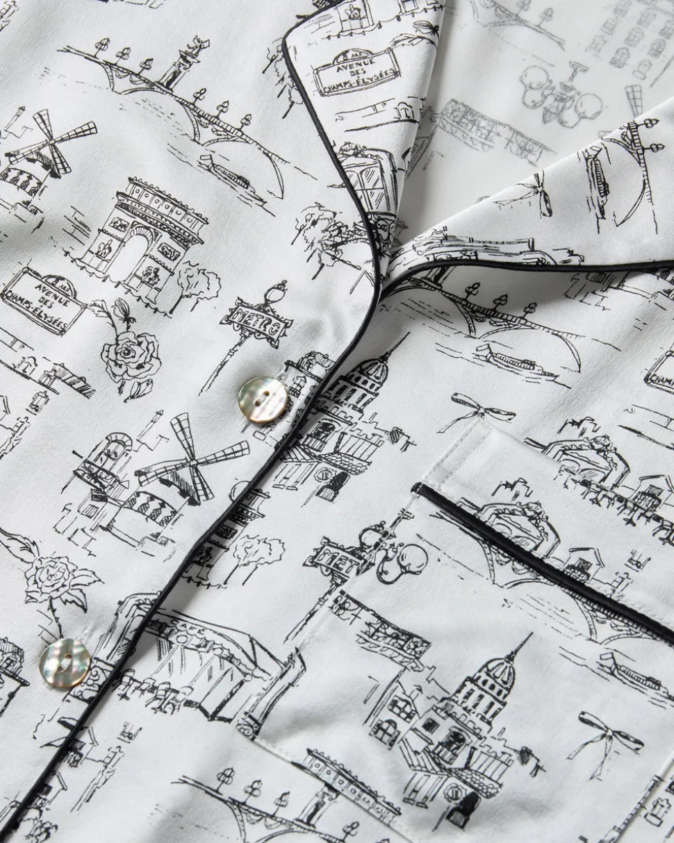 Women’s Silk Pajama Set in Parisian Toile