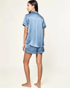 Women’s Silk Short Sleeve Short Set in Mystique Blue
