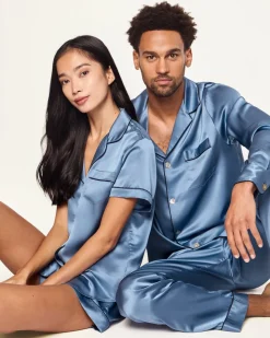Women’s Silk Short Sleeve Short Set in Mystique Blue