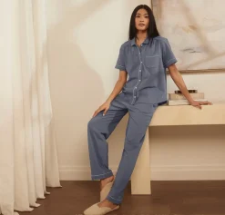 Women's Soft Knit Short Sleeve & Pants Pajama Set in Mineral