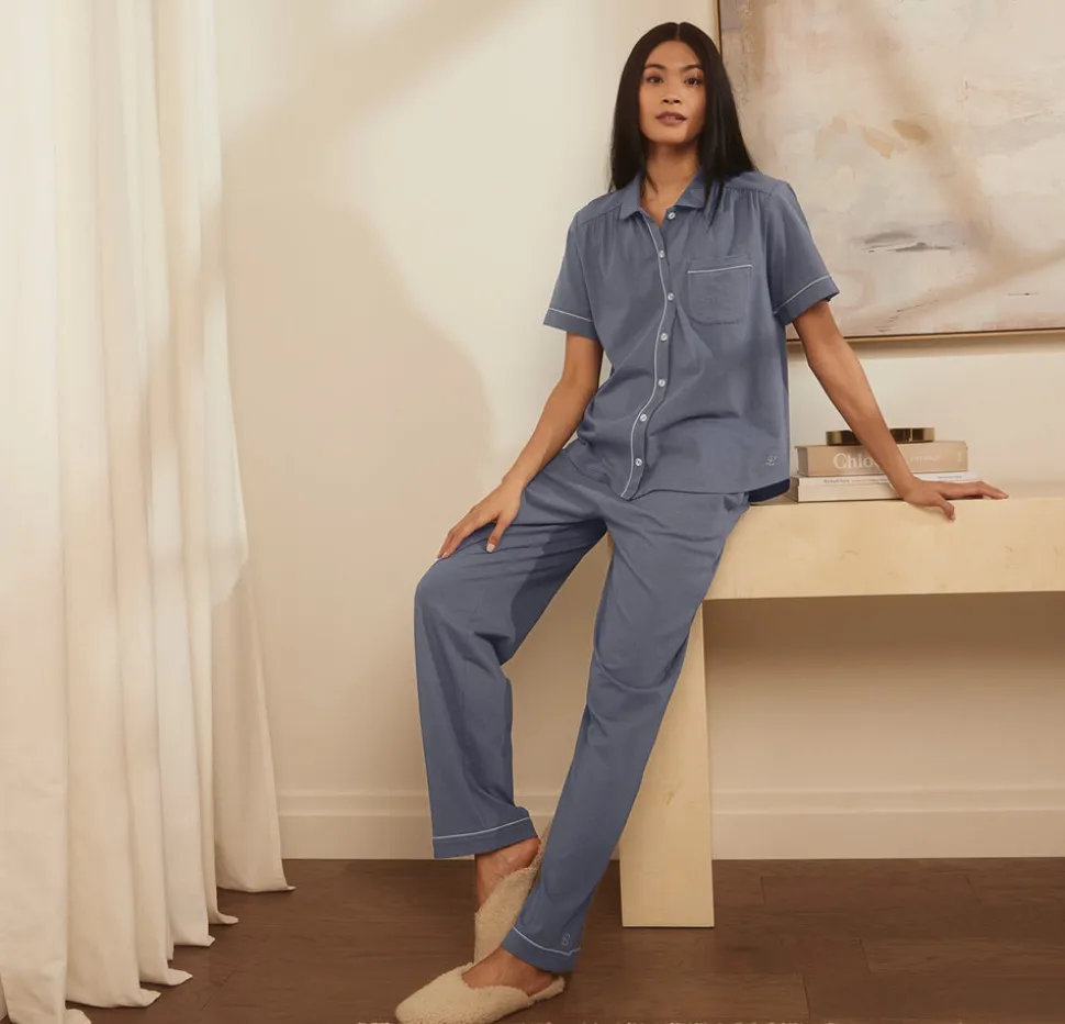 Women's Soft Knit Short Sleeve & Pants Pajama Set in Mineral