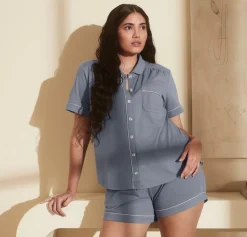 Women's Soft Knit Short Sleeve & Shorts Pajama Set in Mineral