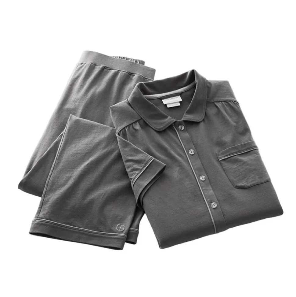 Women's Soft Knit Short Sleeve & Pants Pajama Set in Night