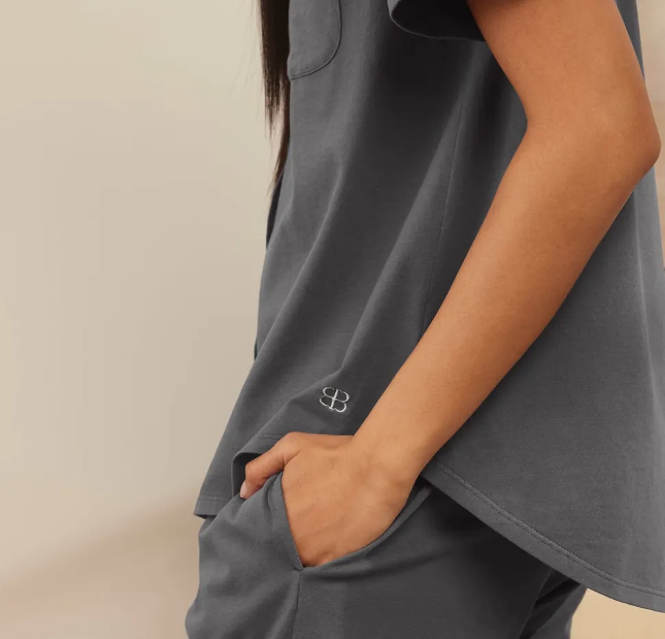 Women's Soft Knit Short Sleeve & Pants Pajama Set in Night