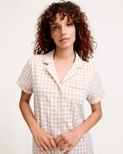 Women’s Twill Short Sleeve Short Set in Camel Gingham
