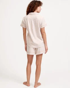 Women’s Twill Short Sleeve Short Set in Camel Gingham