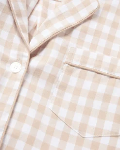 Women’s Twill Short Sleeve Short Set in Camel Gingham