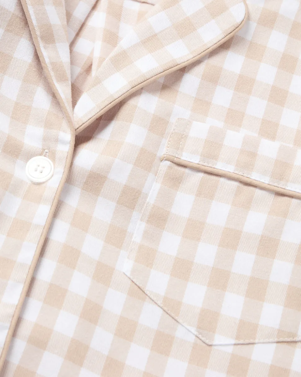 Women’s Twill Short Sleeve Short Set in Camel Gingham