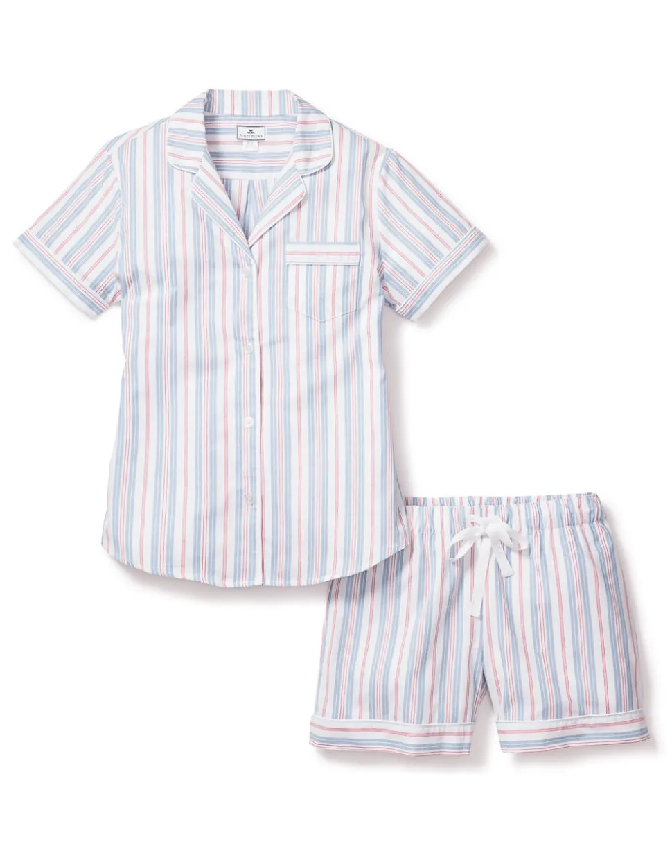 Women’s Twill Short Sleeve Short Set in Vintage French Stripes