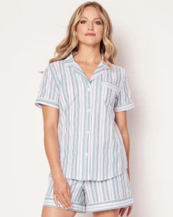 Women’s Twill Short Sleeve Short Set in Vintage French Stripes