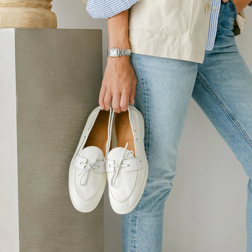 Women's Vintage White Pebbled Leather Barca Yacht Loafer