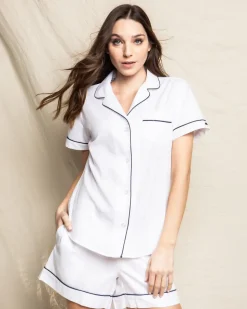 Women’s White Short Set with Navy Piping