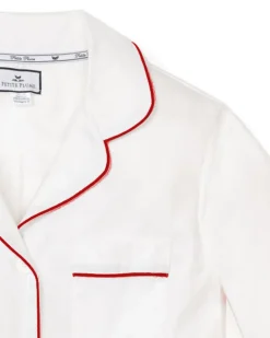 Women’s White Twill Pajama Set with Red Piping