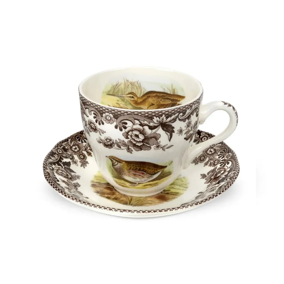 Woodland Teacup & Saucer with Quail, Pheasant, Snipe, & Rabbit