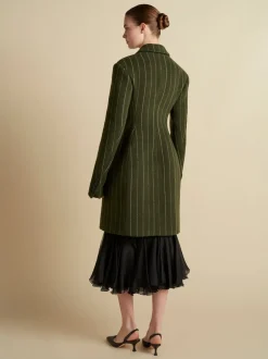 Wool Basque Tailored Overcoat in Alpine & White Stripe