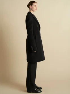 Wool Basque Tailored Overcoat in Black