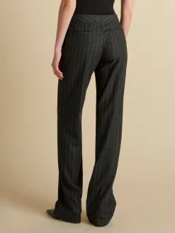 Wool Pinstripe Tailored Trouser in Charcoal & Camellia