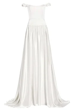 Wren White Satin Off-The-Shoulder Gown