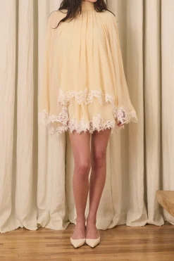 Wylie Scarf Dress in Washed Chiffon with Mohair Lace Trim