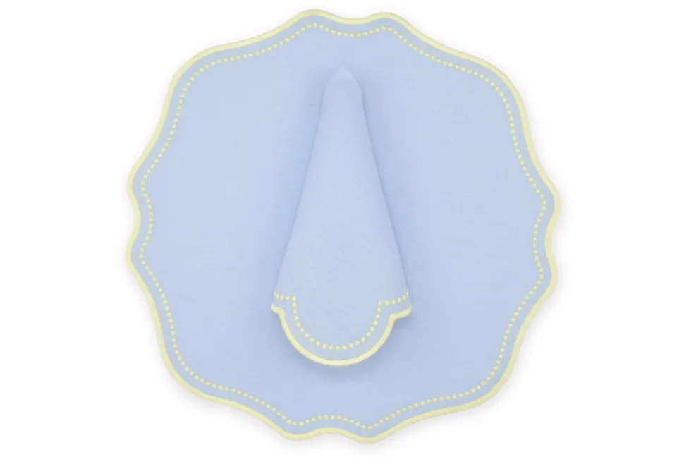 Yellow Dotted Air Blue Linen Napkin and Placemat, Set of 2