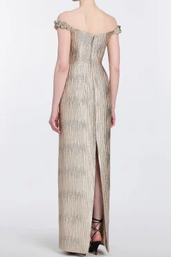 Yolanda Wavy Gold Brocade Gown