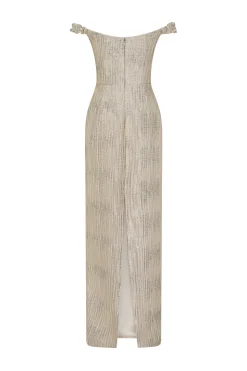 Yolanda Wavy Gold Brocade Gown