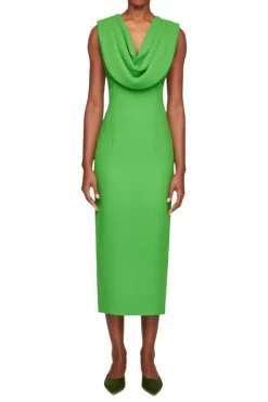 Yuri Dress In Fresh Green Single Wool Crepe